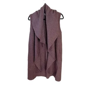 KENAR Wool Sleeveless Open Draped Long Duster Cardigan Sweater Brown S